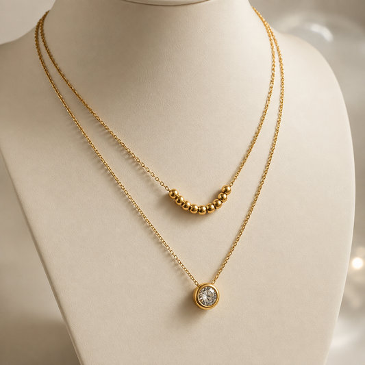 Collar Doble Dorado con Dije Brillante