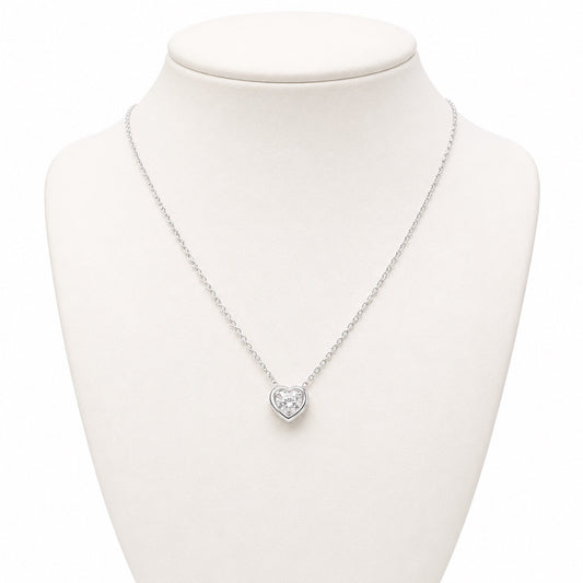 Collar corazón plateado con circonia