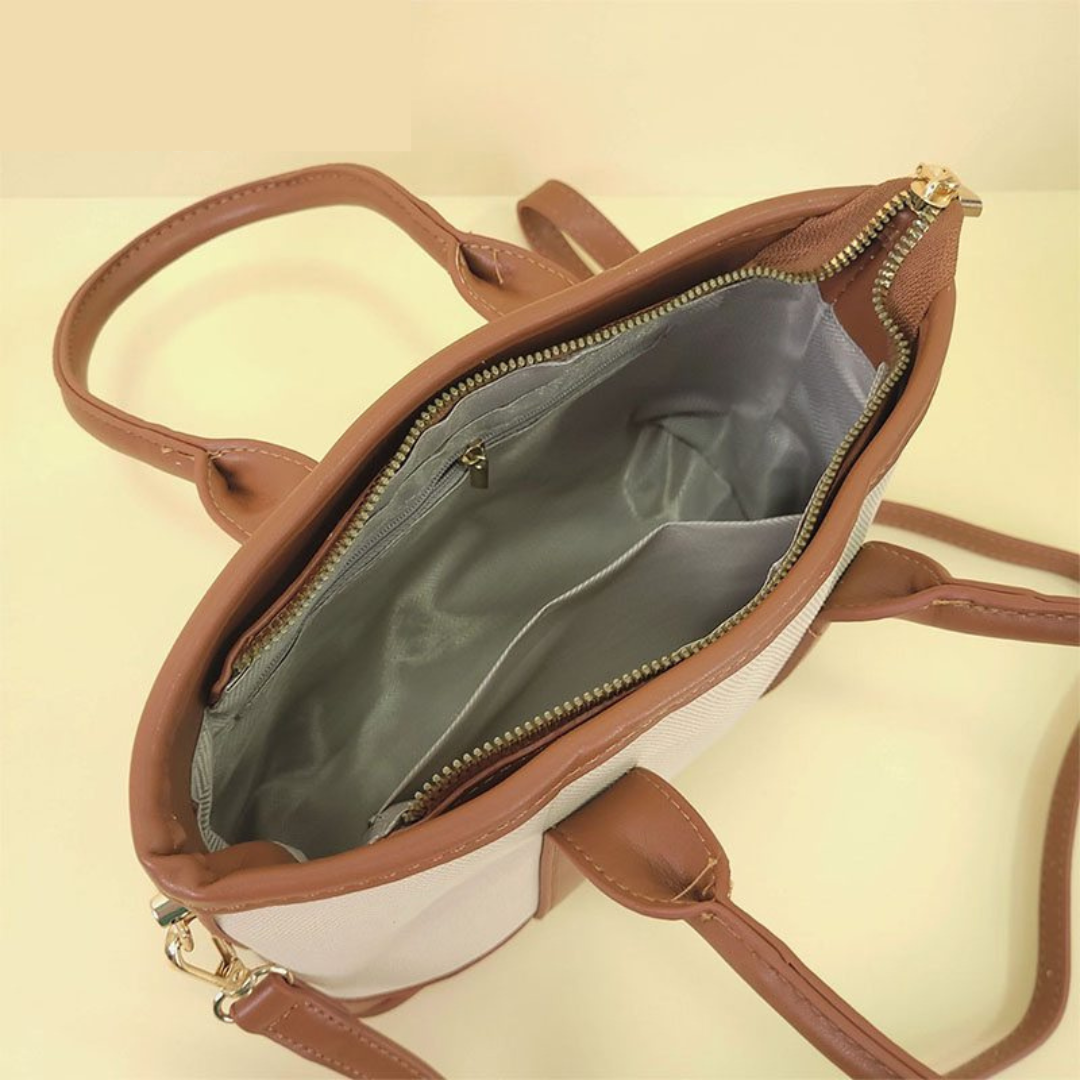 Carterita Mini Tote en Lona & Cuero PU – Estilo Compacto