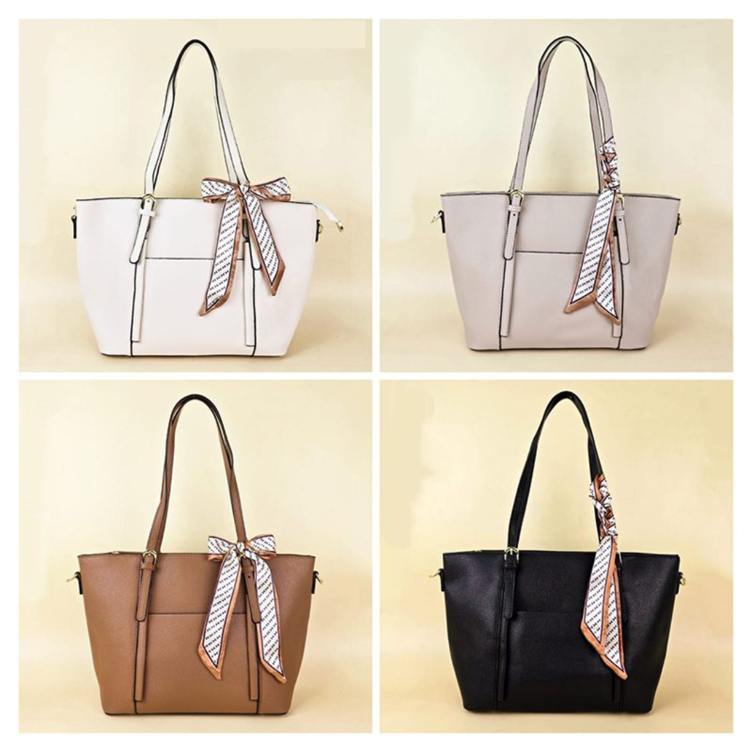 Cartera Tote con Pañuelo Decorativo y Correa Ajustable