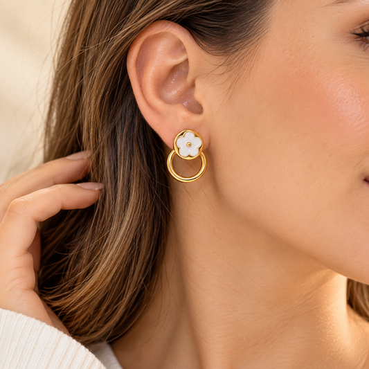 Aros Flor Esmaltada – Acero Inoxidable Dorado