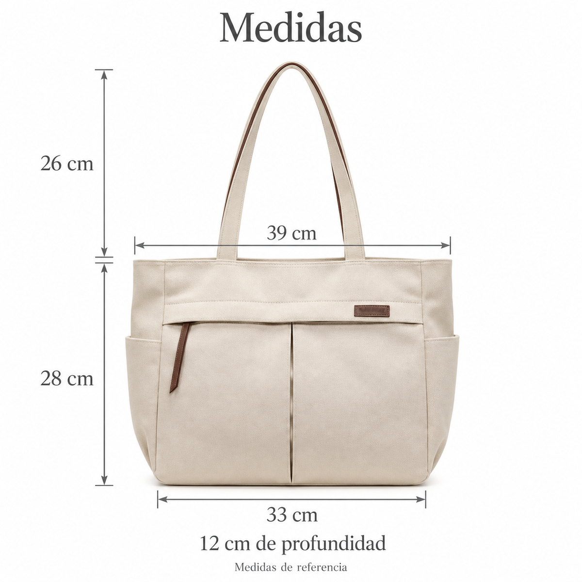 Cartera tote con bolsillos y cierre