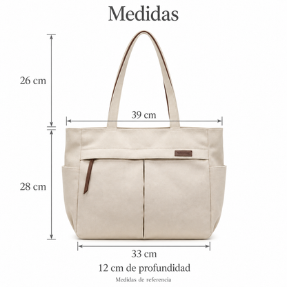 Cartera tote con bolsillos y cierre