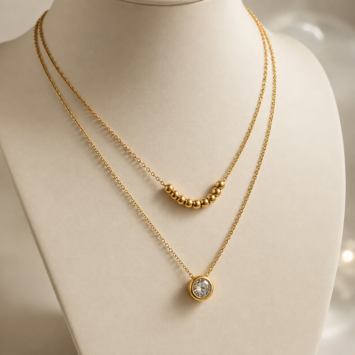 Collar Doble Dorado con Dije Brillante