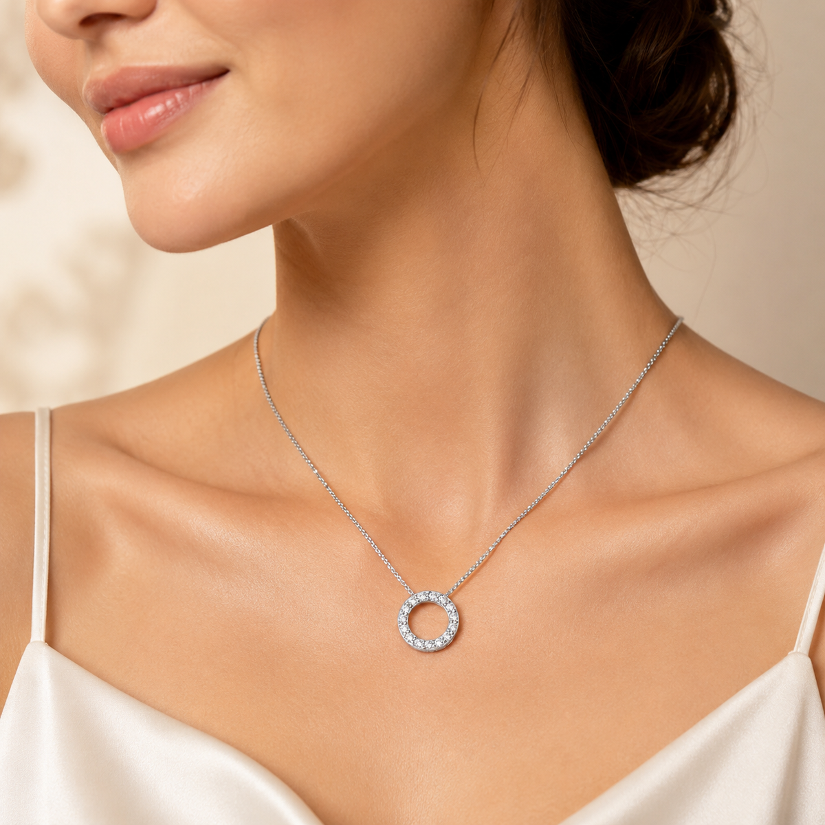 Collar círculo plateado con circonias
