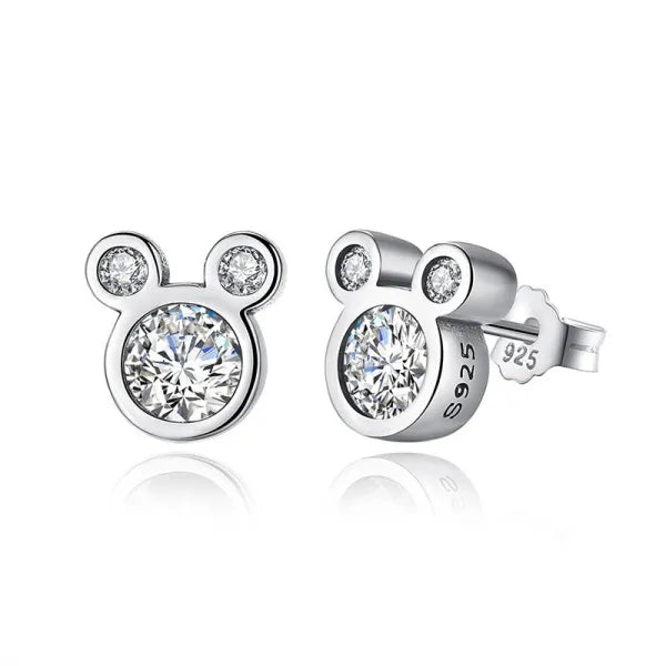 Aros plateados con circonias diseño Osito
