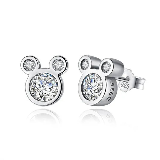 Aros plateados con circonias diseño Osito