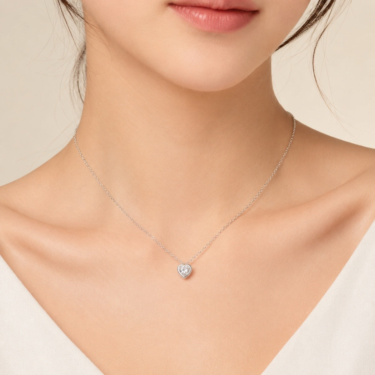 Collar corazón plateado con circonia