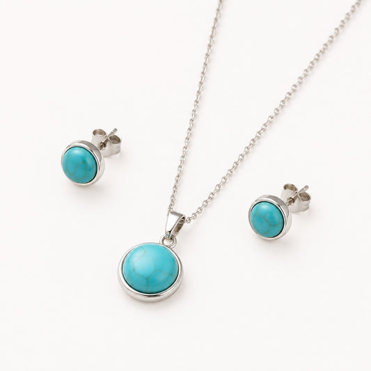 Conjunto plateado con turquesa