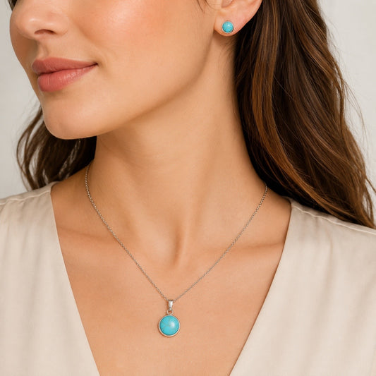 Conjunto plateado con turquesa