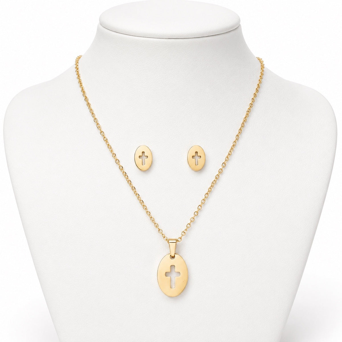 Conjunto dorado con cruces caladas