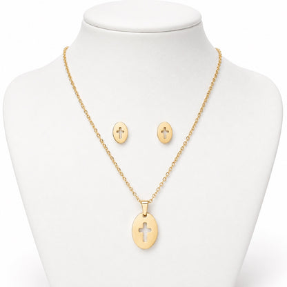 Conjunto dorado con cruces caladas