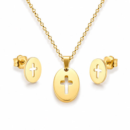 Conjunto dorado con cruces caladas