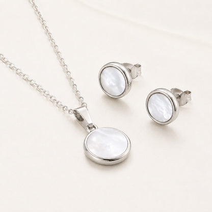 Conjunto plateado nácar circular