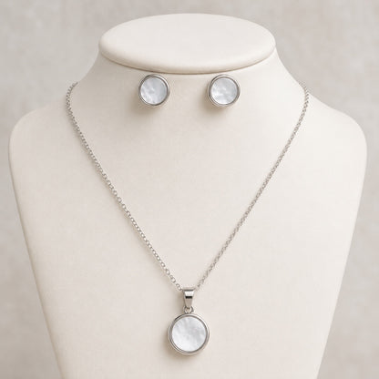 Conjunto plateado nácar circular
