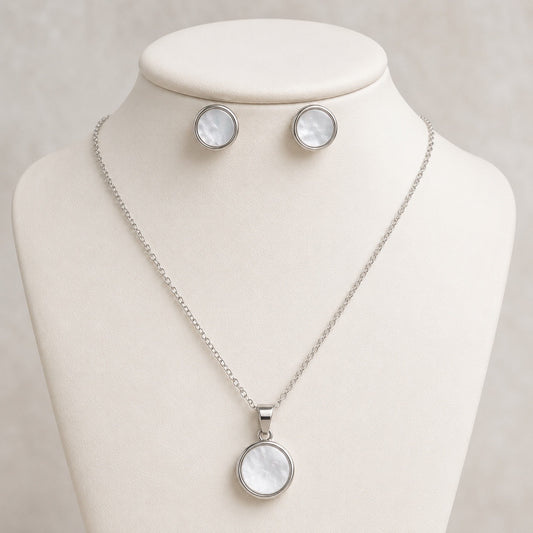 Conjunto plateado nácar circular