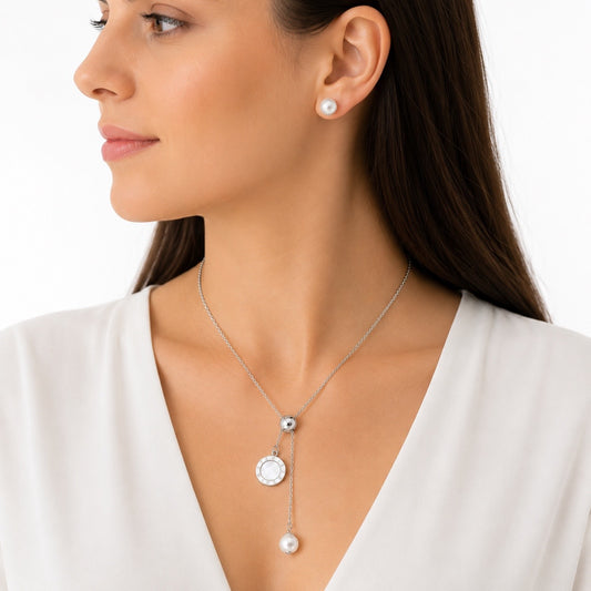 Conjunto plateado perlas & nácar
