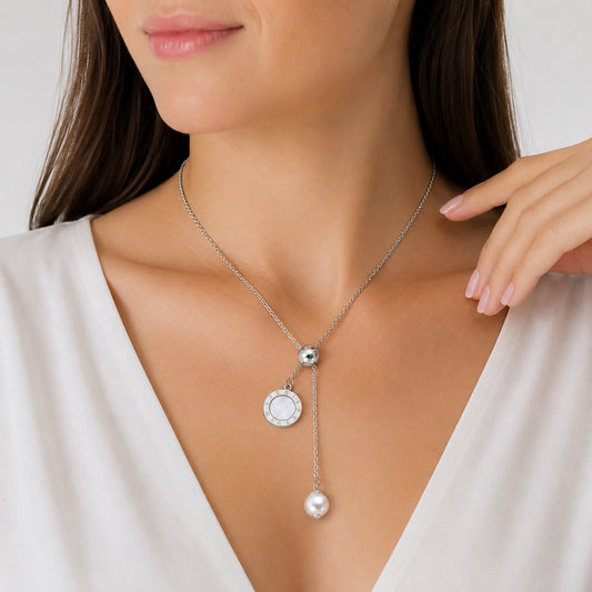 Conjunto plateado perlas & nácar