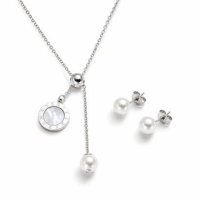 Conjunto plateado perlas & nácar