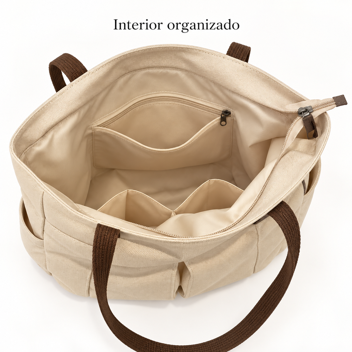 Cartera tote con bolsillos y cierre