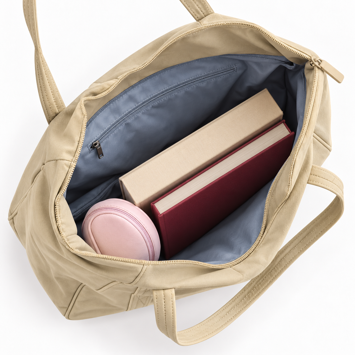 Bolso tote de hombro con cierre y bolsillos