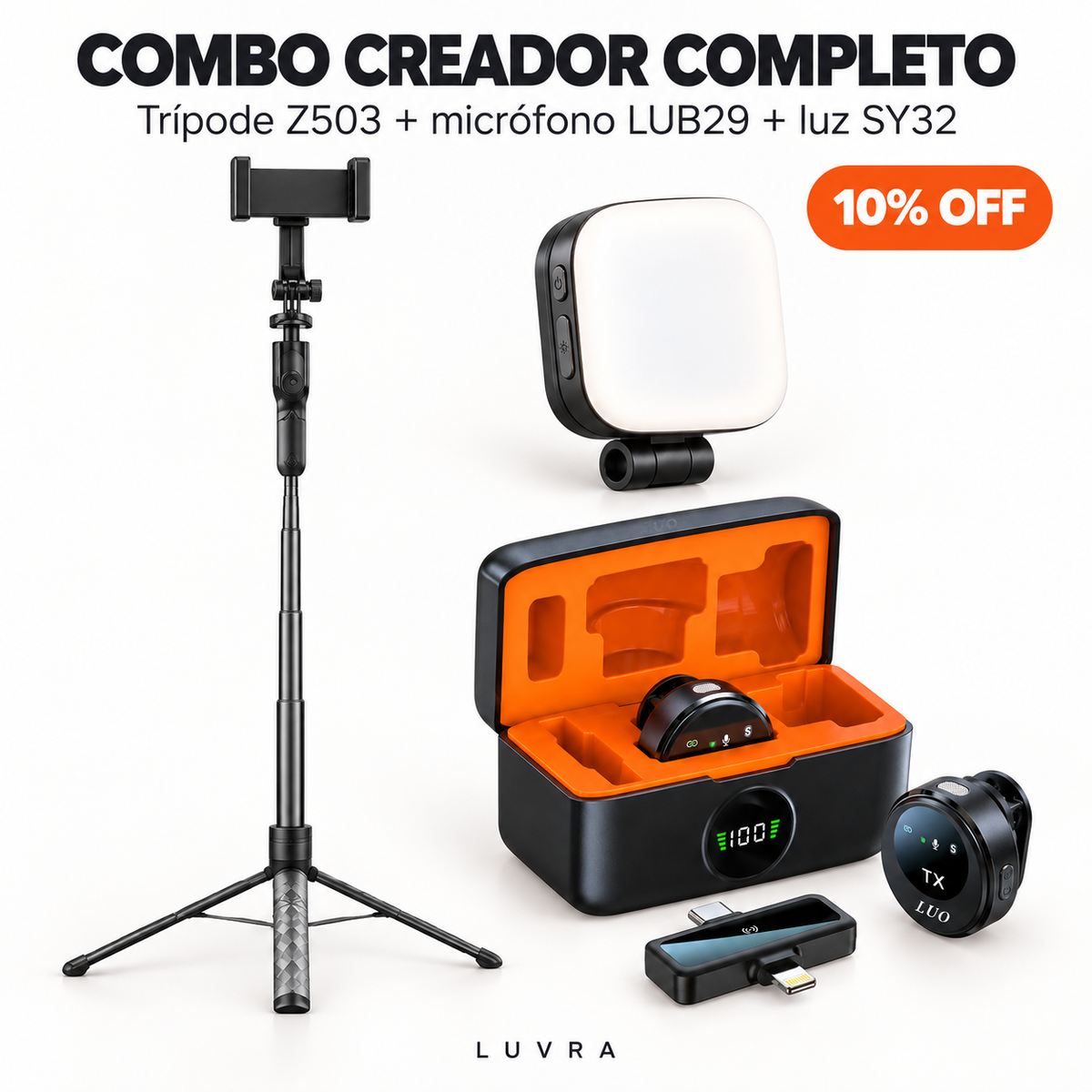 Combo Creador Completo – Trípode Z503 + Micrófono LUB29 + Luz SY32