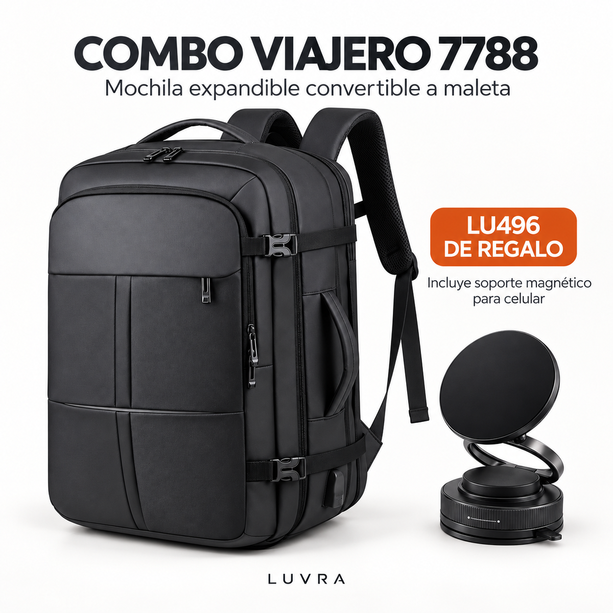 Combo Viajero 7788 – Mochila Convertible a Maleta + LU496 de Regalo