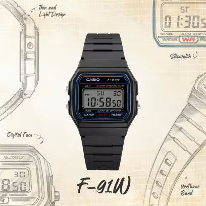 RELOJ CASIO CABALLERO NEGRO F-91W-1D